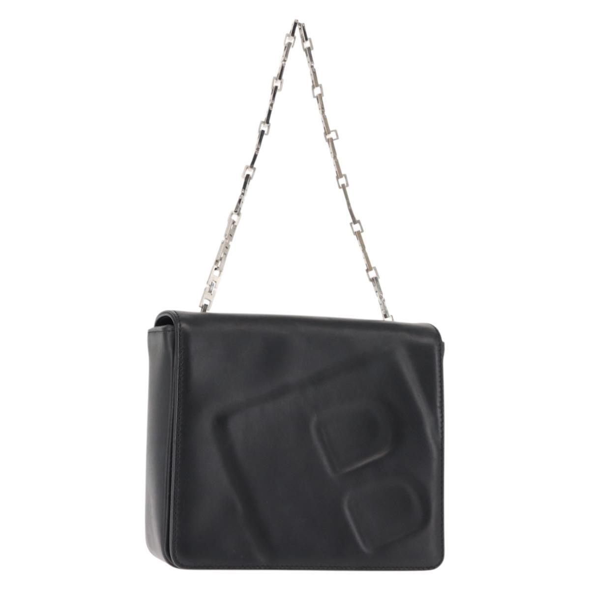 Bally Chain Shoulder Bag Leather Black Auth Ba6843
